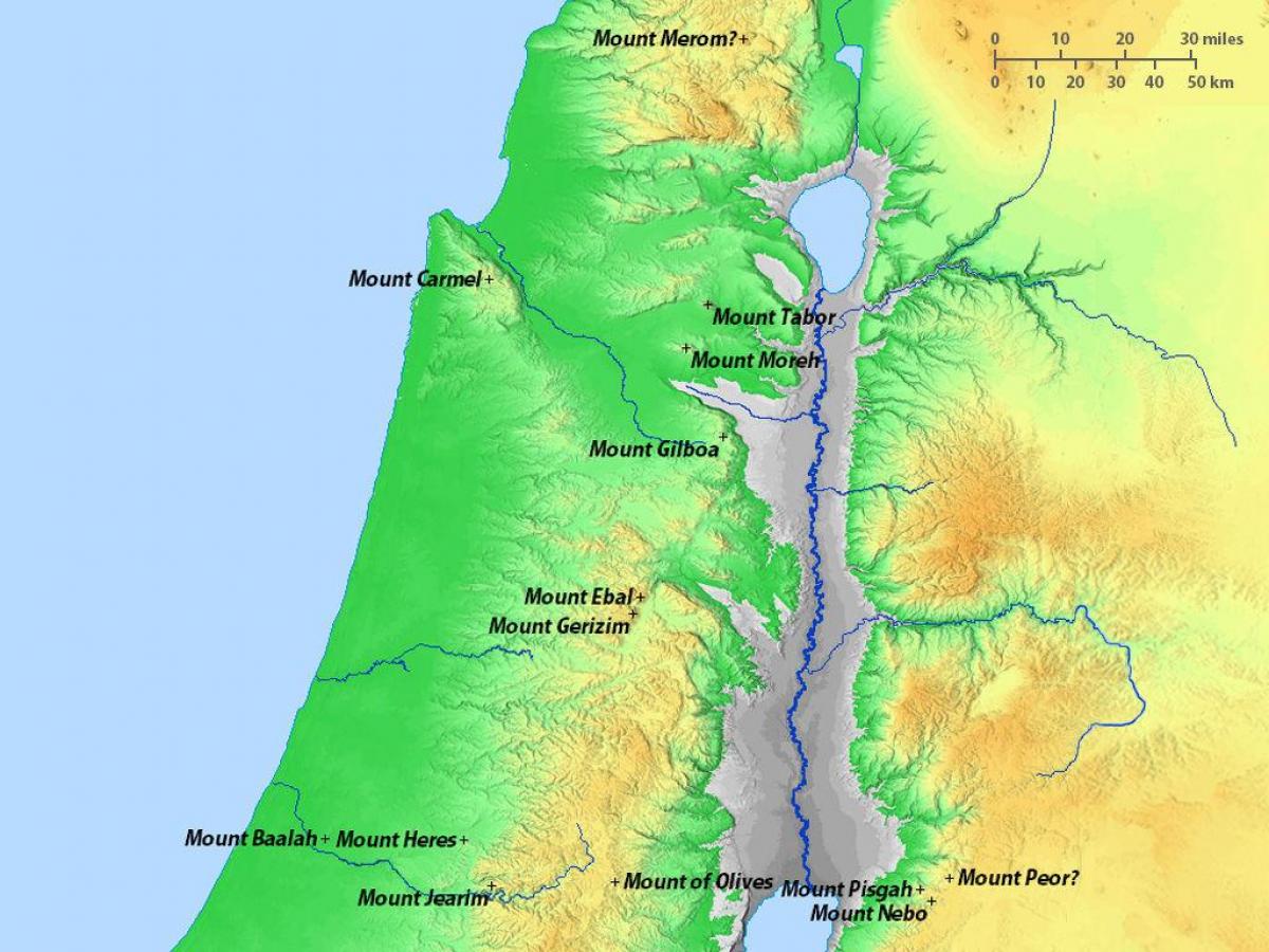 карта на израел планините